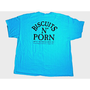 Biscuits N' Porn T-Shirt 3XL Turquoise Outer Banks NC Funny Graphic Tee EUC